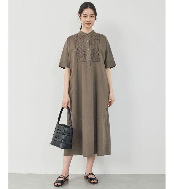 自由区「エンブロイダリーブロード ワンピース」|ワンピース|カーキ