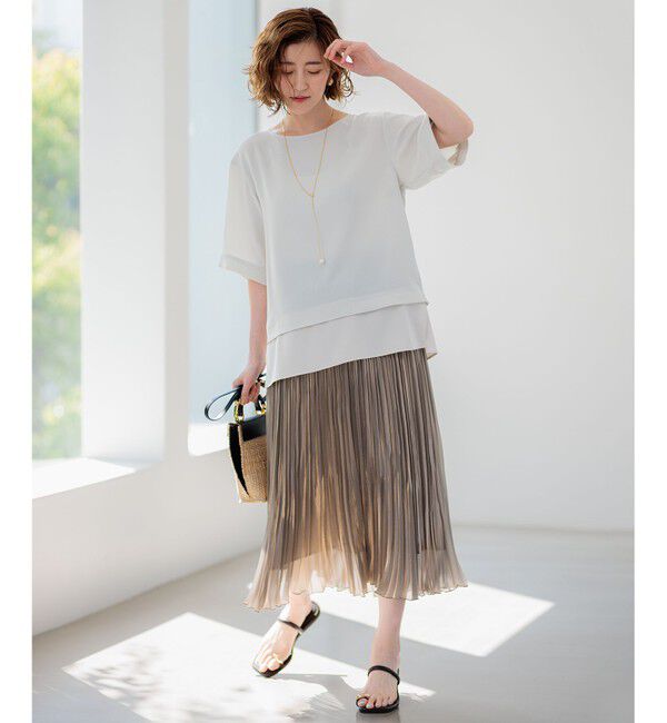 23区「【洗える】ストレッチジョーゼット ラウンドネック カットソー」|Tシャツ・カットソー|