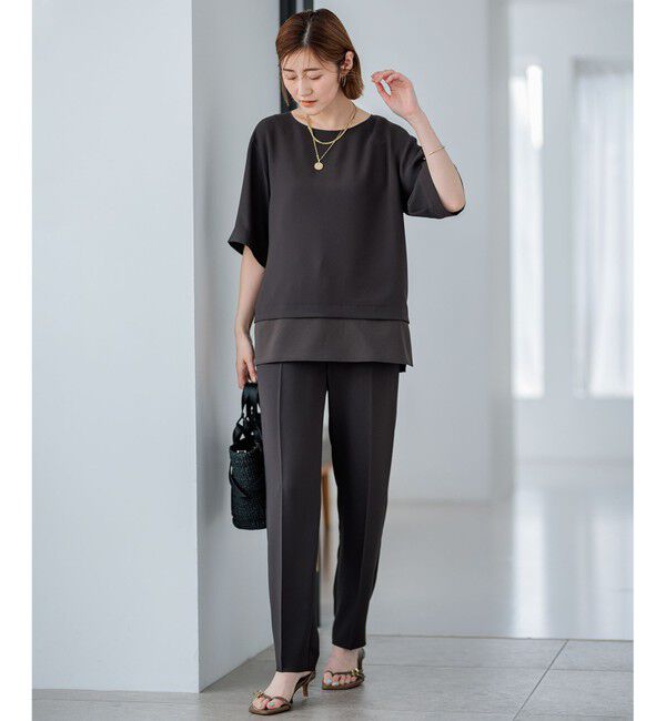 23区「【洗える】ストレッチジョーゼット ラウンドネック カットソー」|Tシャツ・カットソー|