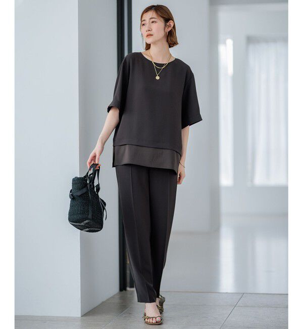 23区「【洗える】ストレッチジョーゼット ラウンドネック カットソー」|Tシャツ・カットソー|