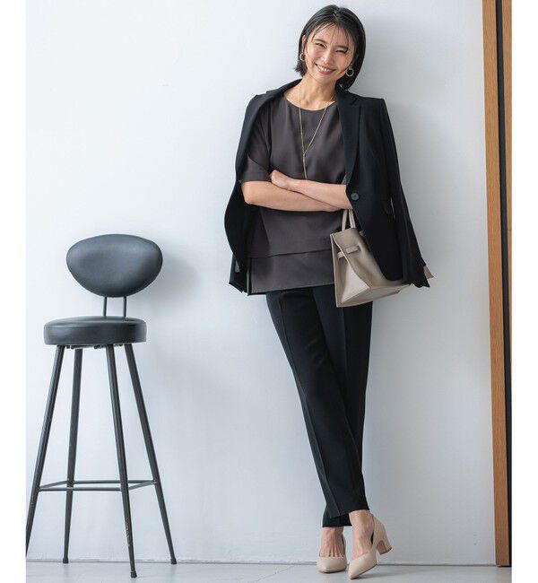 23区「【洗える】ストレッチジョーゼット ラウンドネック カットソー」|Tシャツ・カットソー|