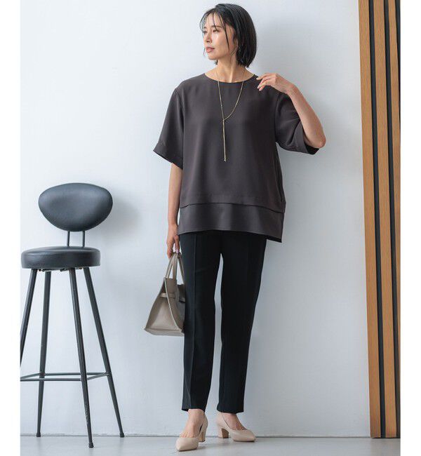 23区「【洗える】ストレッチジョーゼット ラウンドネック カットソー」|Tシャツ・カットソー|