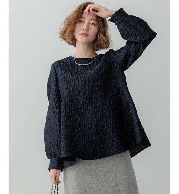 23区「【洗える】エクラジャカード ペプラム ブラウス」|シャツ・ブラウス|ネイビー系