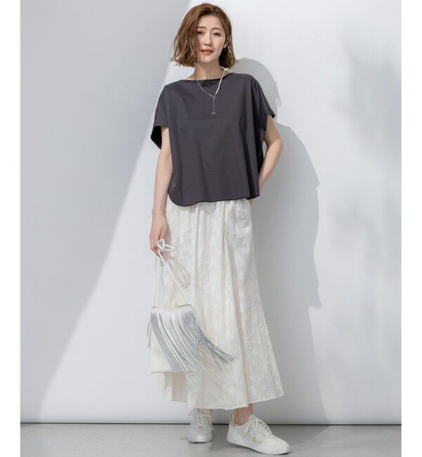 23区「【汗じみ防止/洗える】スムースデザイン フレンチスリーブ Tシャツ」|Tシャツ・カットソー|