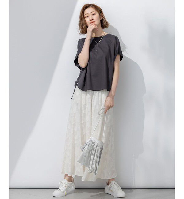 23区「【汗じみ防止/洗える】スムースデザイン フレンチスリーブ Tシャツ」|Tシャツ・カットソー|