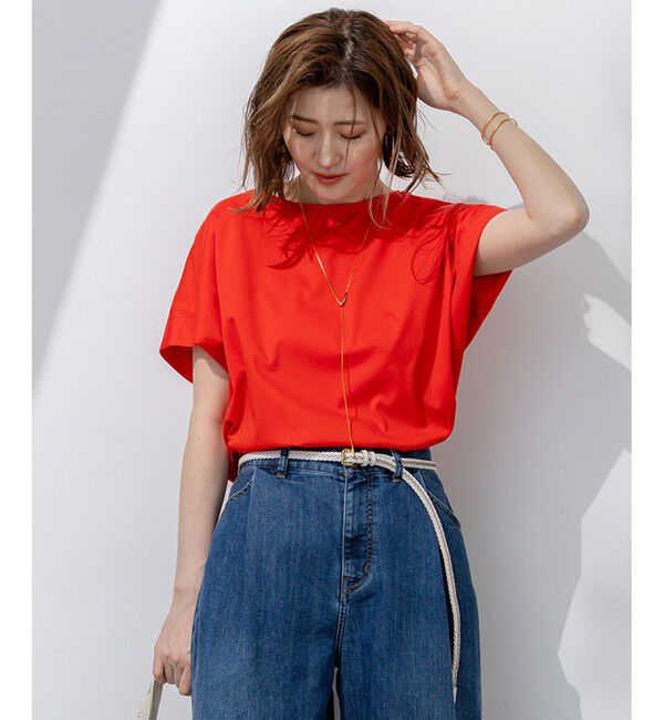 23区「【汗じみ防止/洗える】スムースデザイン フレンチスリーブ Tシャツ」|Tシャツ・カットソー|オレンジ系