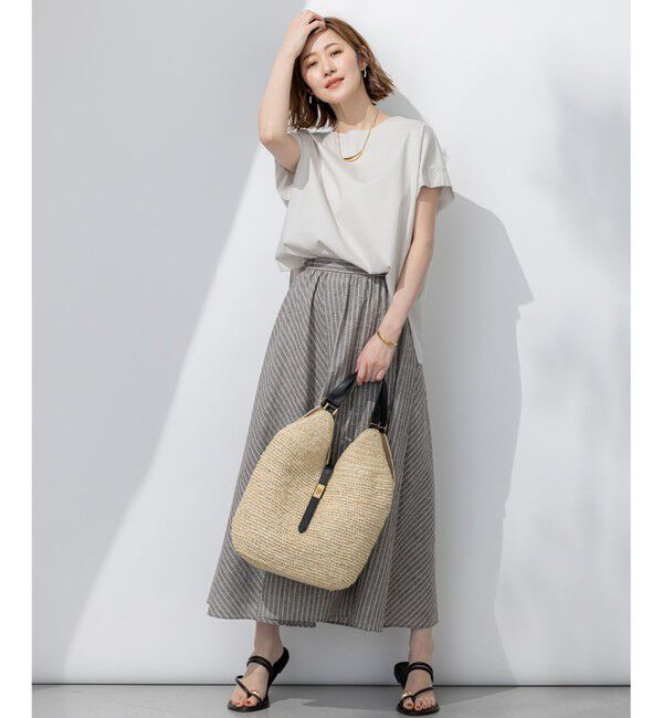 23区「【汗じみ防止/洗える】スムースデザイン フレンチスリーブ Tシャツ」|Tシャツ・カットソー|