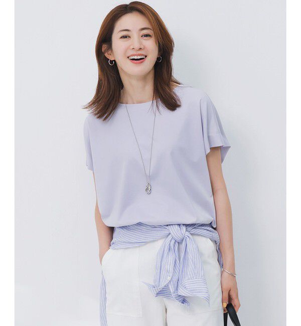 23区「【汗じみ防止/洗える】スムースデザイン フレンチスリーブ Tシャツ」|Tシャツ・カットソー|ライラック系