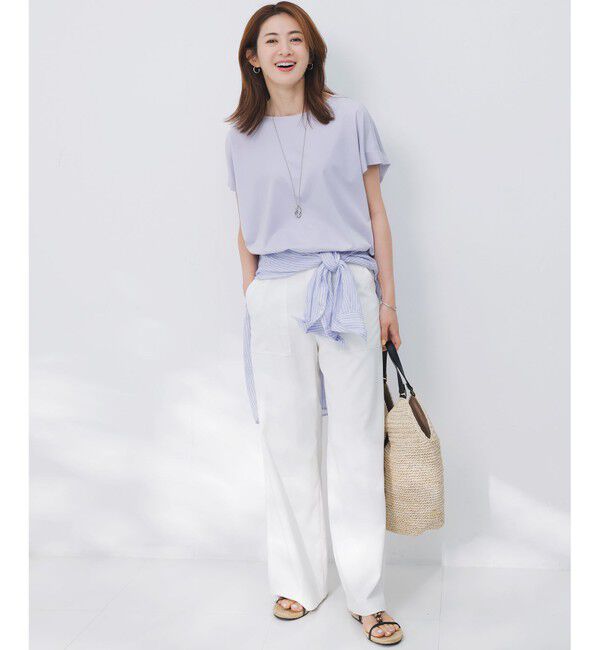 23区「【汗じみ防止/洗える】スムースデザイン フレンチスリーブ Tシャツ」|Tシャツ・カットソー|