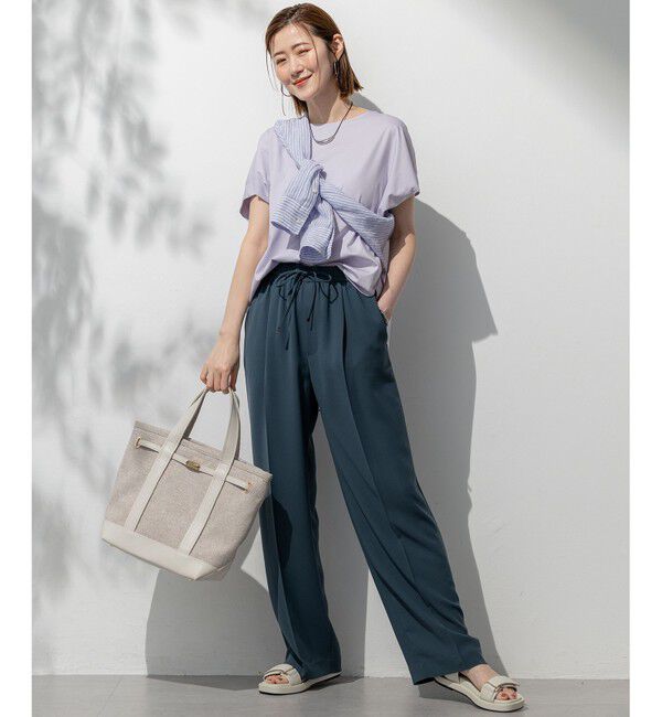 23区「【汗じみ防止/洗える】スムースデザイン フレンチスリーブ Tシャツ」|Tシャツ・カットソー|