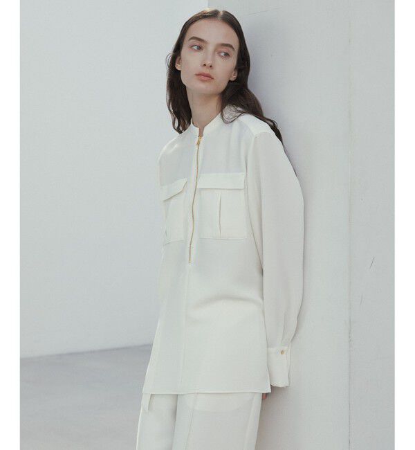 BEIGE,「【洗える】JASMINE / スタンドカラージップブラウス」|シャツ・ブラウス|