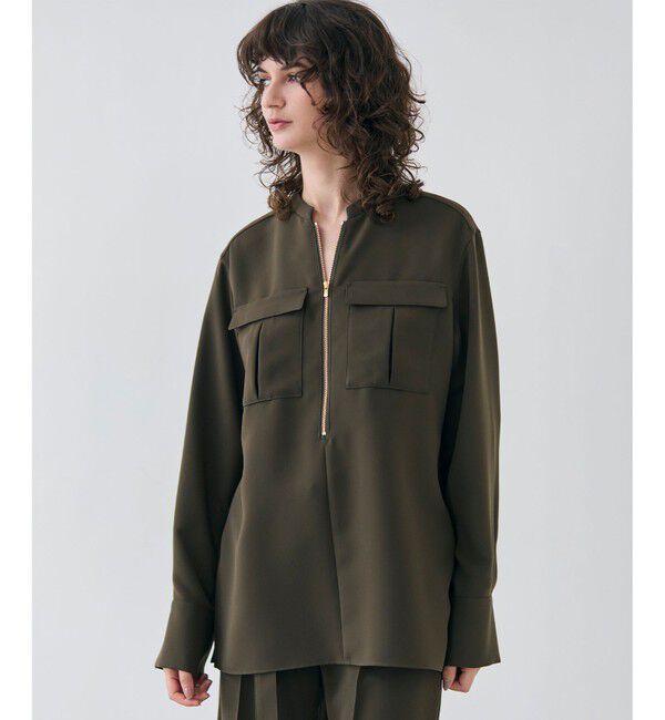 BEIGE,「【洗える】JASMINE / スタンドカラージップブラウス」|シャツ・ブラウス|Khaki