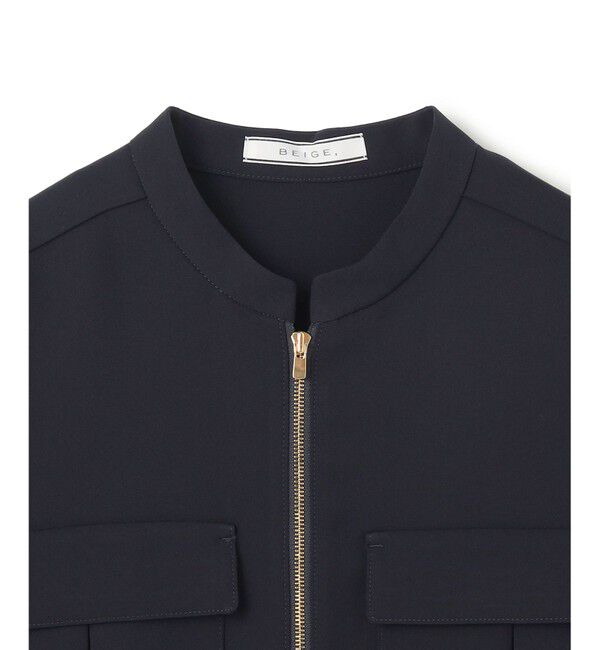 BEIGE,「【洗える】JASMINE / スタンドカラージップブラウス」|シャツ・ブラウス|