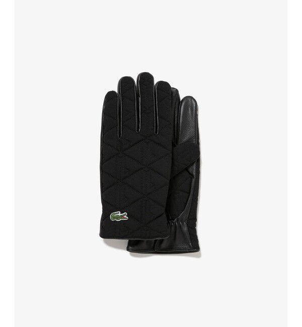 LACOSTE「モノグラムキルティングレザーコンビグローブ」|手袋|ブラック