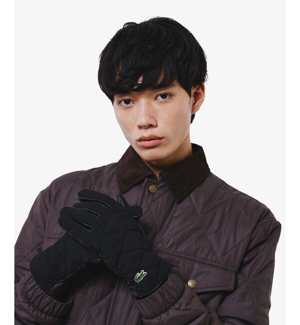 LACOSTE「モノグラムキルティングレザーコンビグローブ」|手袋|