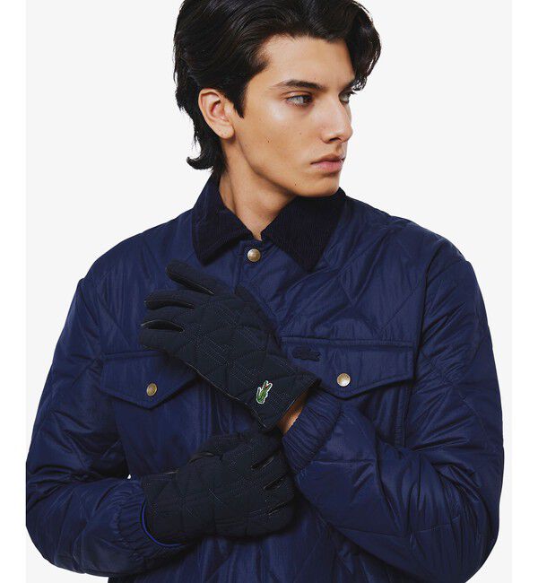 LACOSTE「モノグラムキルティングレザーコンビグローブ」|手袋|