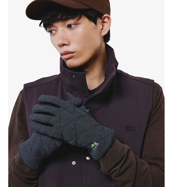 LACOSTE「モノグラムキルティングレザーコンビグローブ」|手袋|