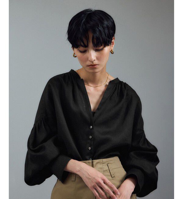 SALON adam et rope'「リネンスキッパーギャザーブラウス / GENTLE LINEN 新色追加」|シャツ・ブラウス|
