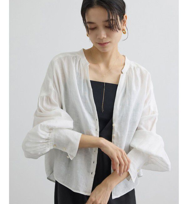 SALON adam et rope'「リネンスキッパーギャザーブラウス / GENTLE LINEN 新色追加」|シャツ・ブラウス|ホワイト(10)