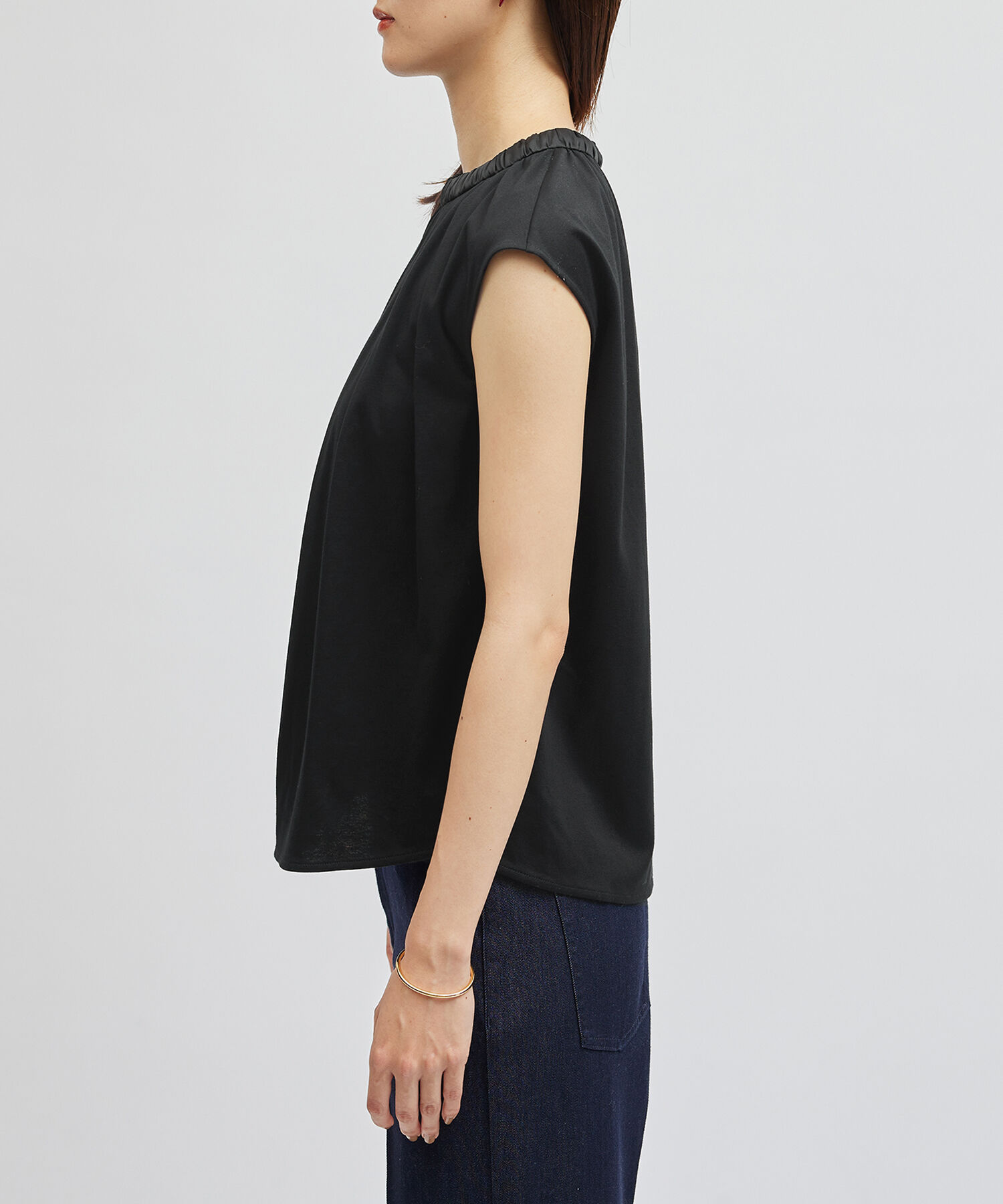 ROPE「サテンギャザーネックフレンチスリーブカットソー」|Tシャツ・カットソー|