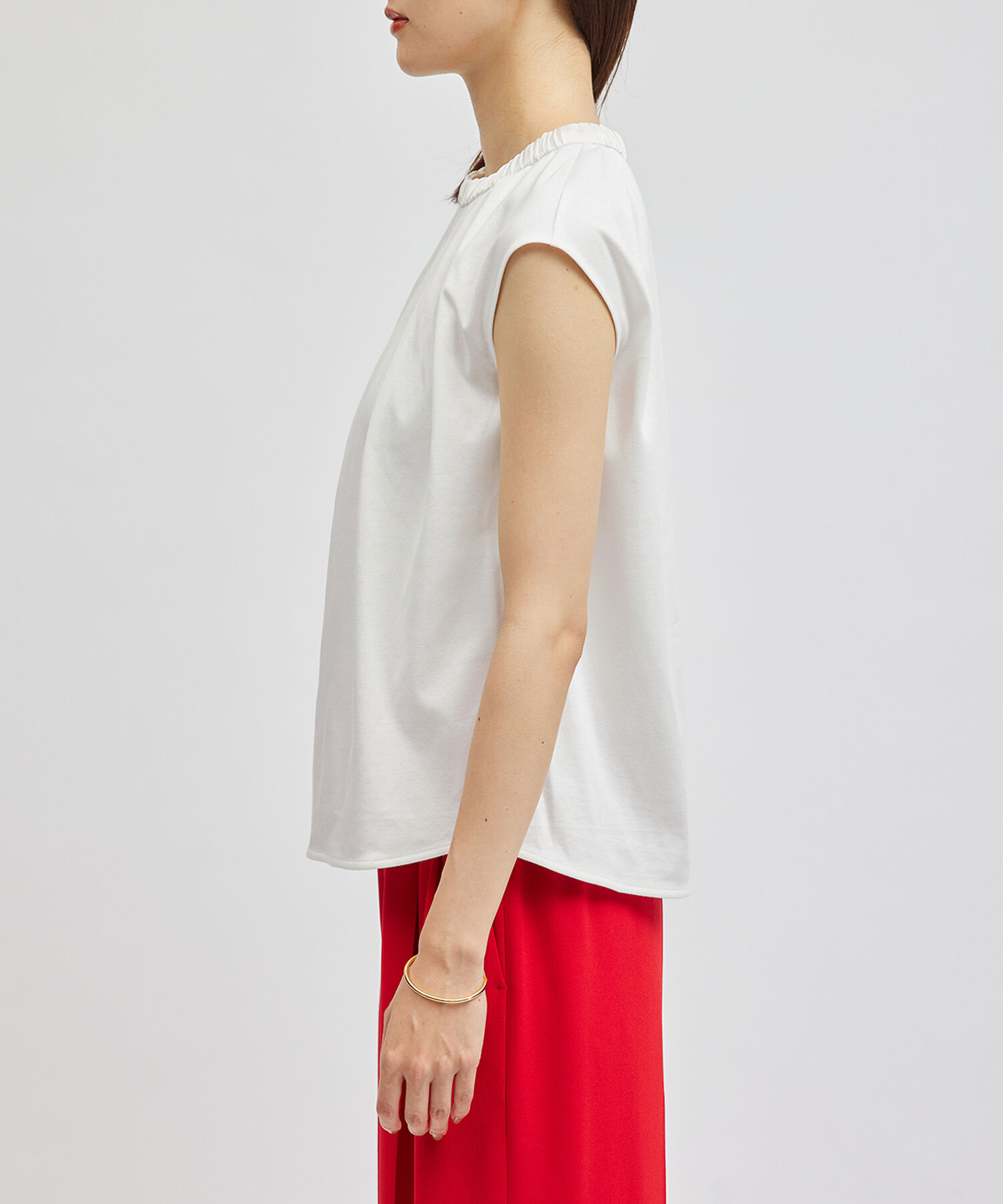 ROPE「サテンギャザーネックフレンチスリーブカットソー」|Tシャツ・カットソー|