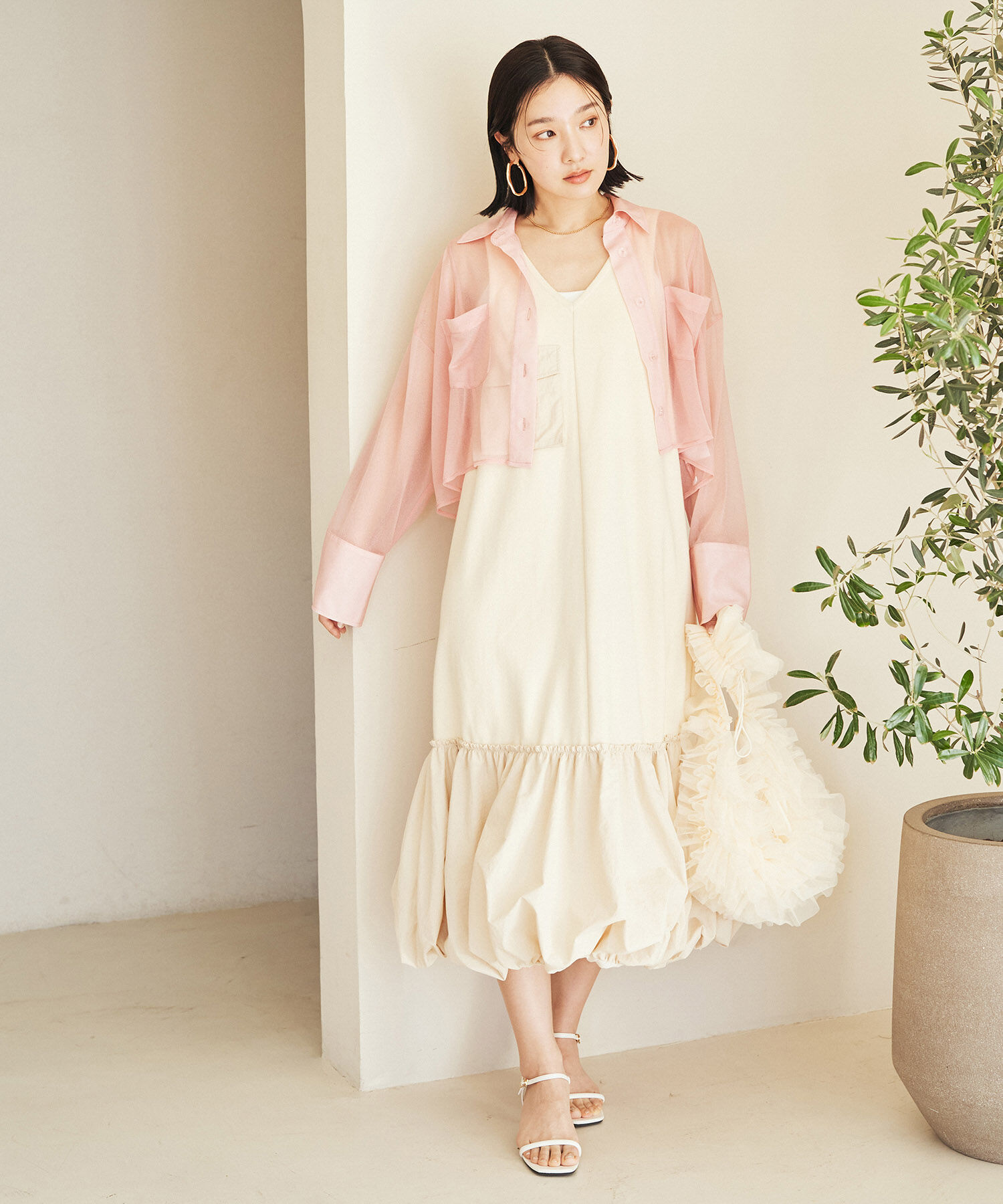 VIS「【洗える】ラメシアークロップド丈シャツ」|シャツ・ブラウス|