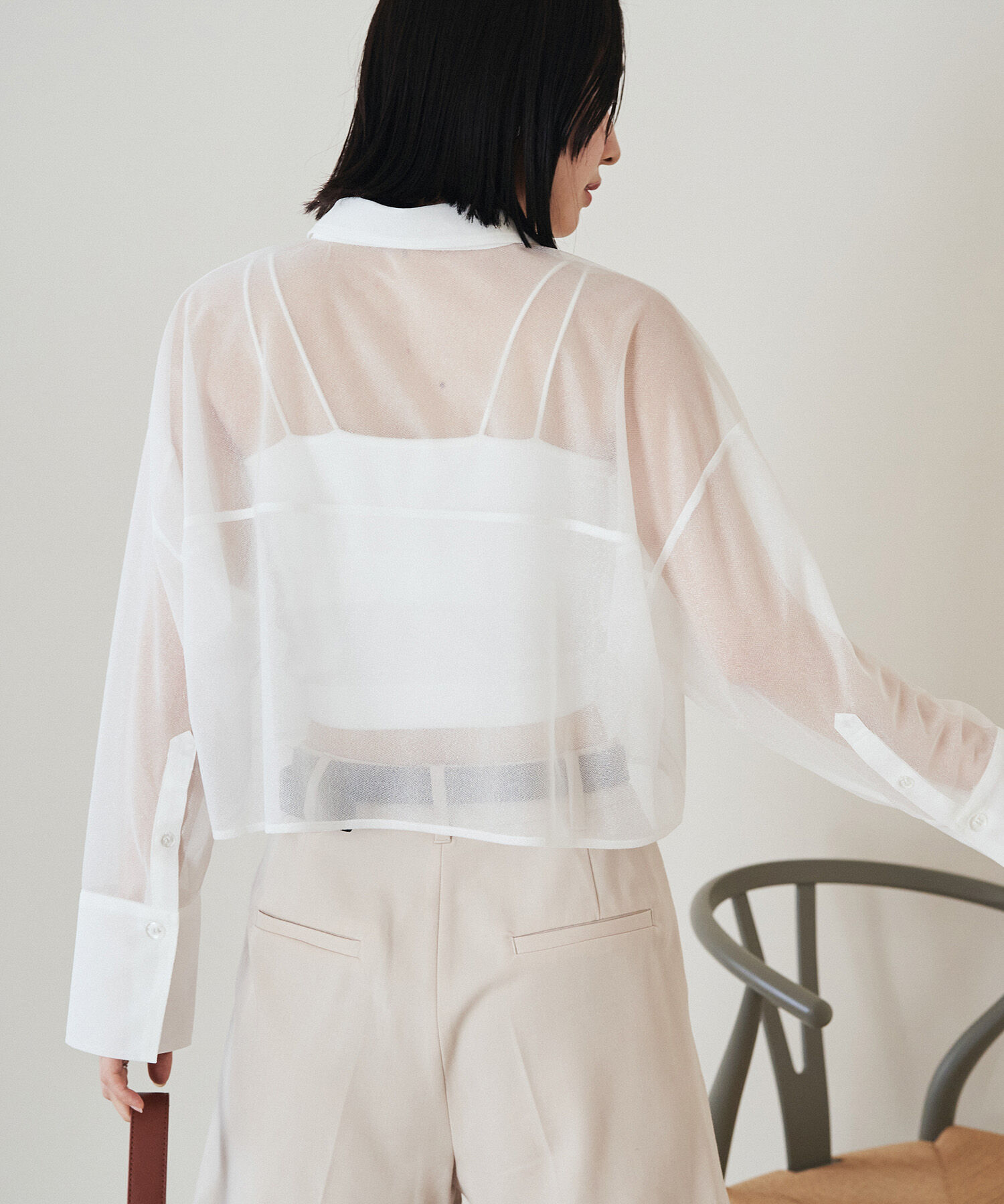 VIS「【洗える】ラメシアークロップド丈シャツ」|シャツ・ブラウス|