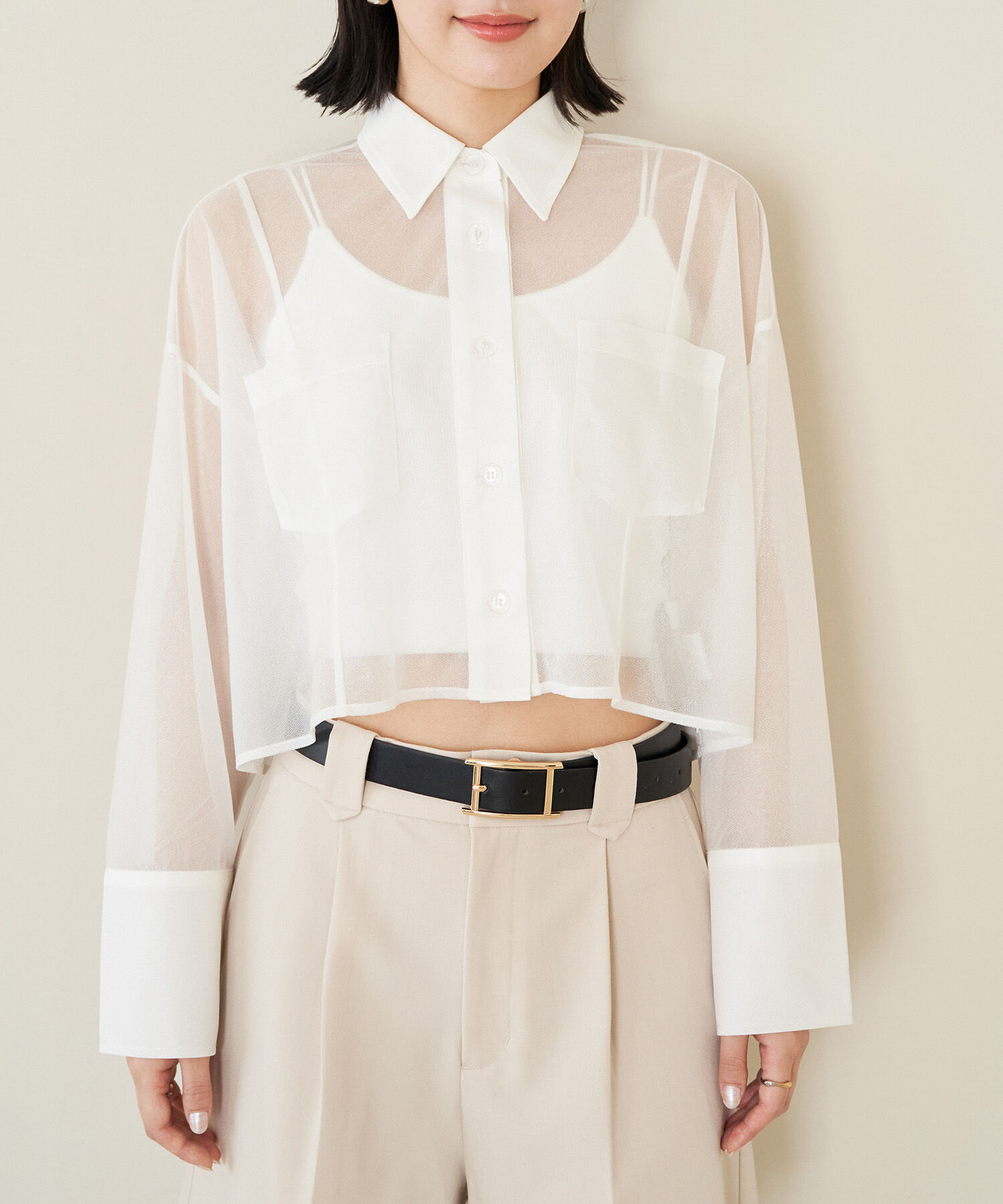 VIS「【洗える】ラメシアークロップド丈シャツ」|シャツ・ブラウス|