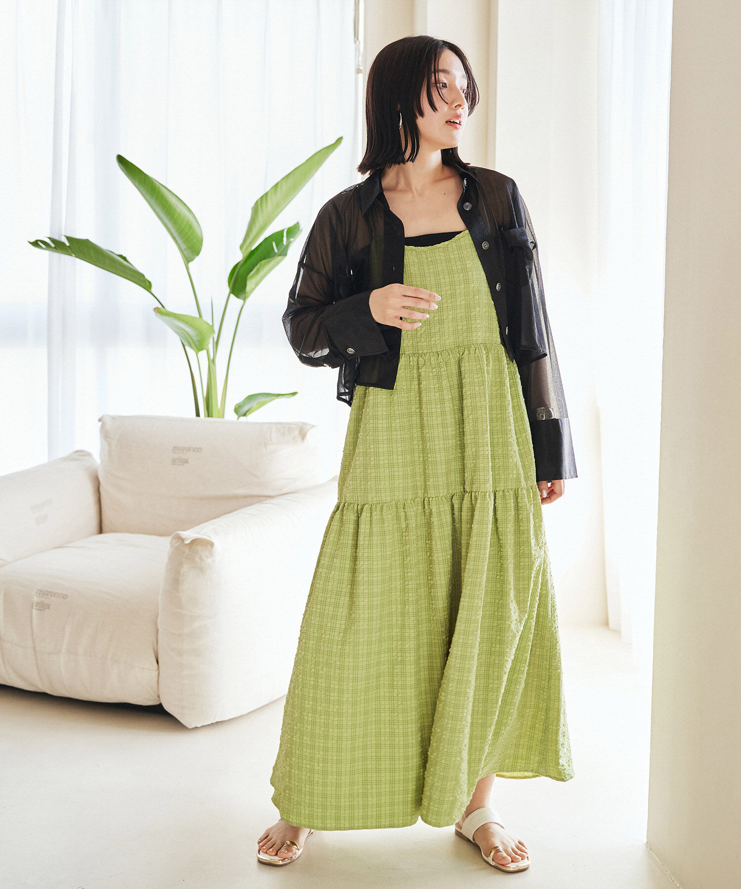 VIS「【洗える】ラメシアークロップド丈シャツ」|シャツ・ブラウス|