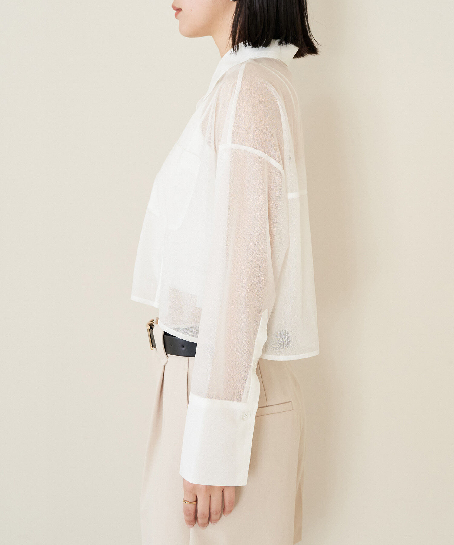 VIS「【洗える】ラメシアークロップド丈シャツ」|シャツ・ブラウス|