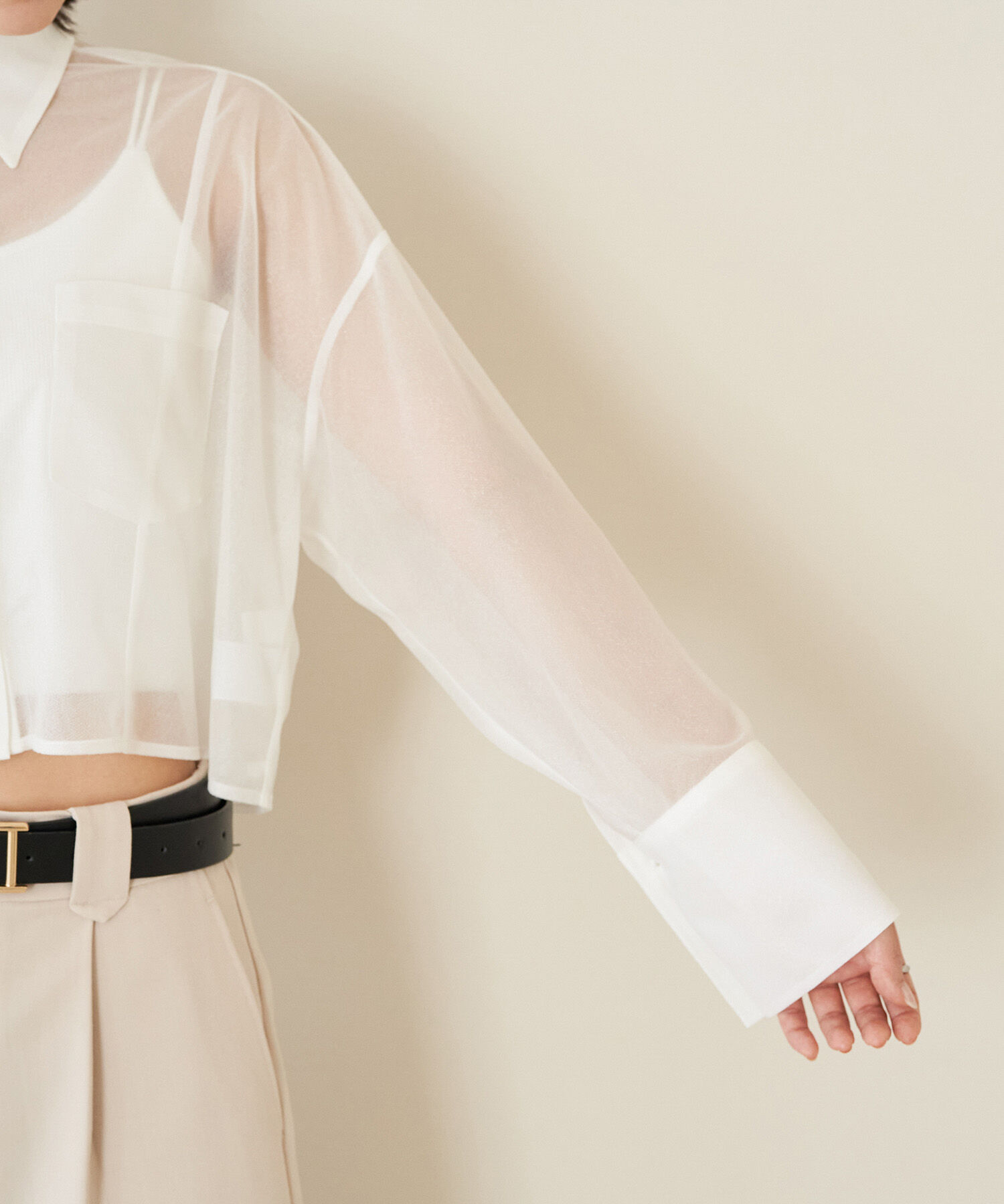 VIS「【洗える】ラメシアークロップド丈シャツ」|シャツ・ブラウス|