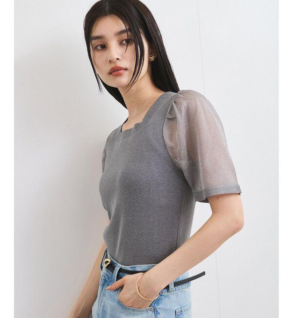 VIS「【洗える】スクエアネックシアーハーフスリーブニット」|ニット・セーター|