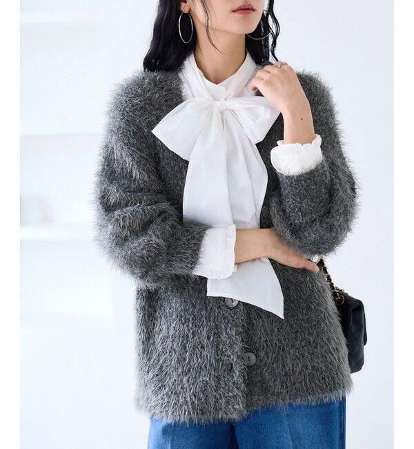 VIS「ポップコーンヤーンラメフェザーニットカーディガン/WEB限定FSサイズ」|カーディガン|