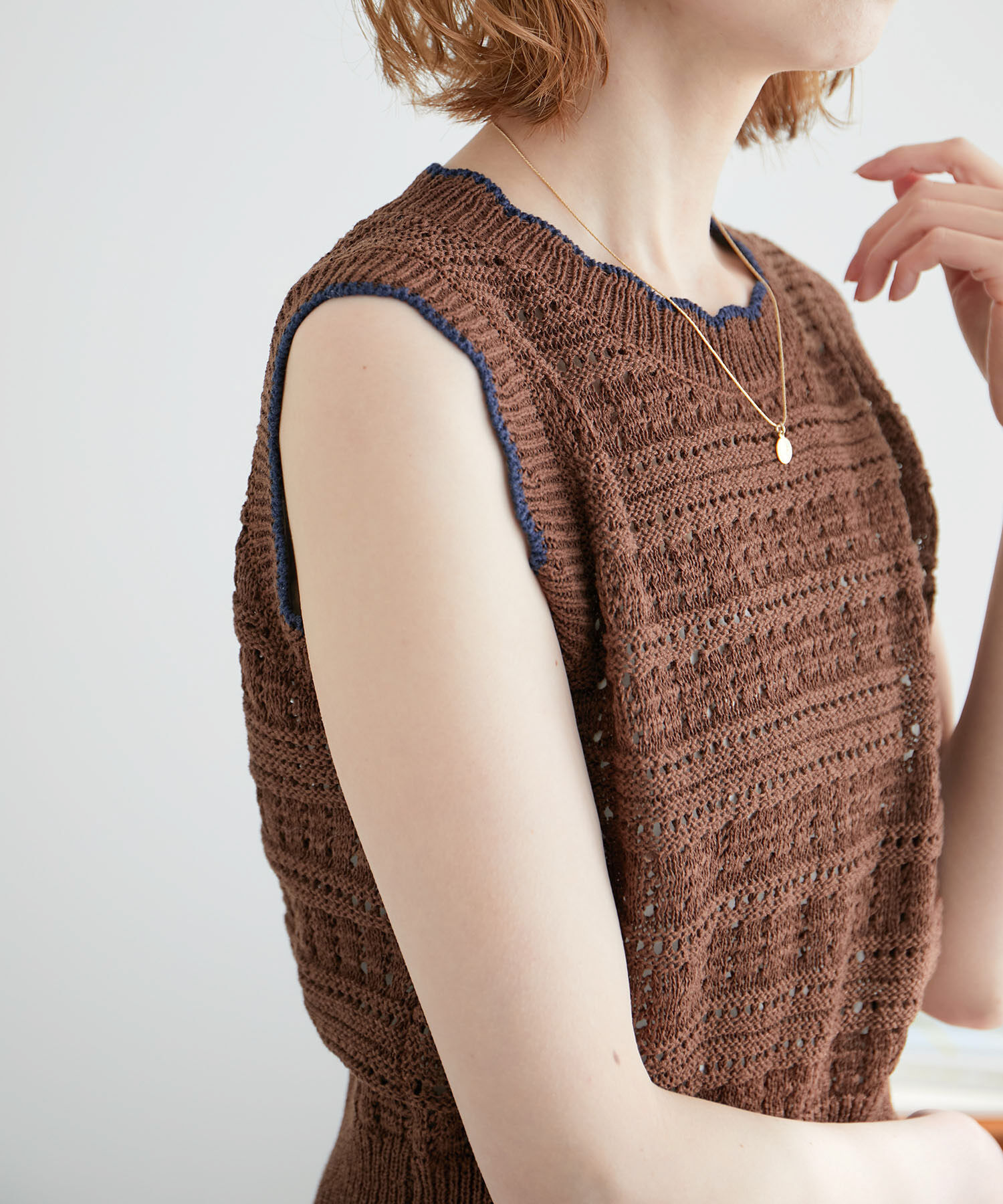 Rope&rsquo;Picnic「セットアップ対応/透かし編みテープヤーンクロップドニットプルオーバー」|ニット・セーター|