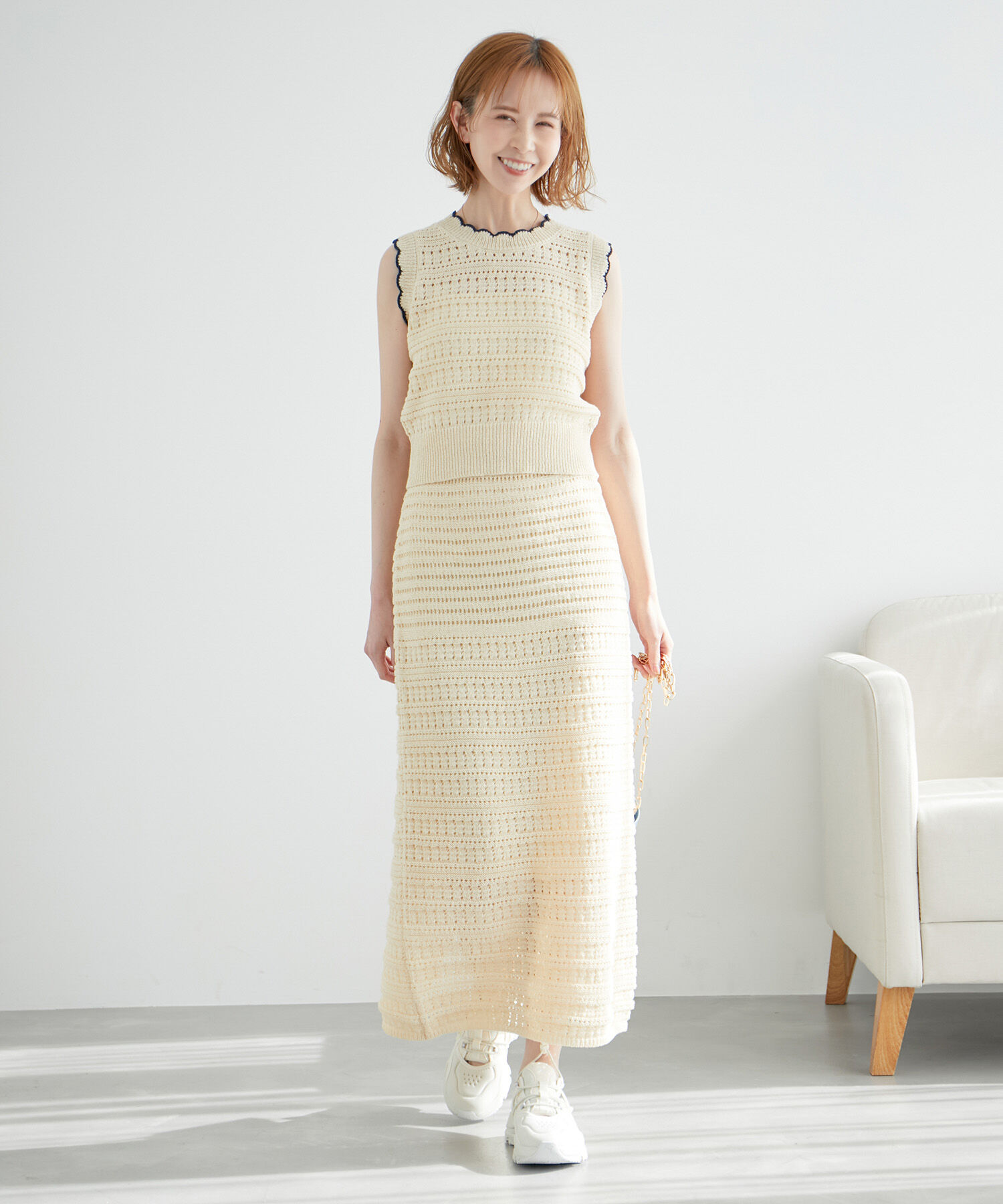 Rope&rsquo;Picnic「セットアップ対応/透かし編みテープヤーンクロップドニットプルオーバー」|ニット・セーター|