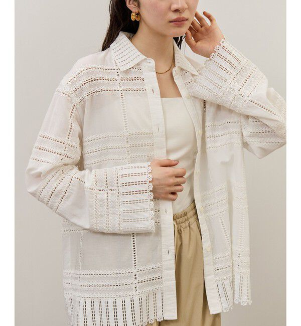 ADAM ET ROPE'「【一部WEB限定カラー】エンブロイダリーコンビシャツ」|シャツ・ブラウス|