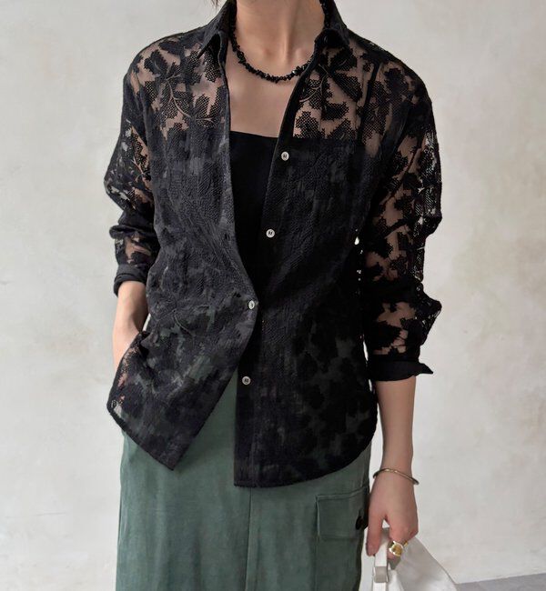  「【WEB限定】クロスステッチ刺繍シャツ」|シャツ・ブラウス|ブラック