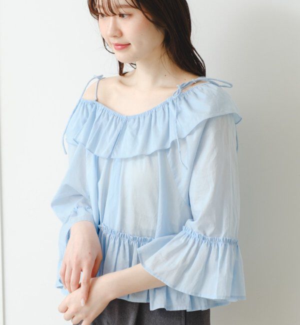  「バタフライフリルブラウス」|シャツ・ブラウス|サックスブルー
