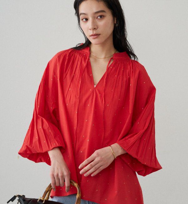  「【INDIA】スキッパー刺繍ブラウス」|シャツ・ブラウス|レッド