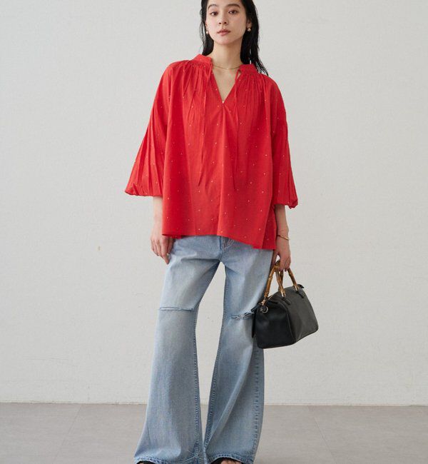  「【INDIA】スキッパー刺繍ブラウス」|シャツ・ブラウス|