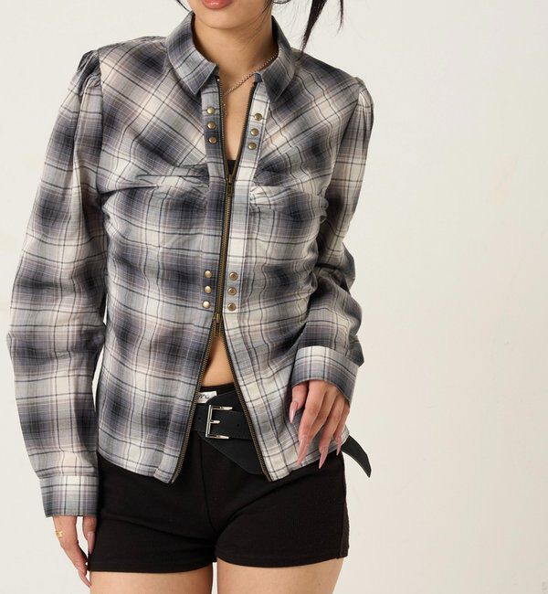  「ギャザースタッズコンパクトシャツ」|シャツ・ブラウス|ブラック