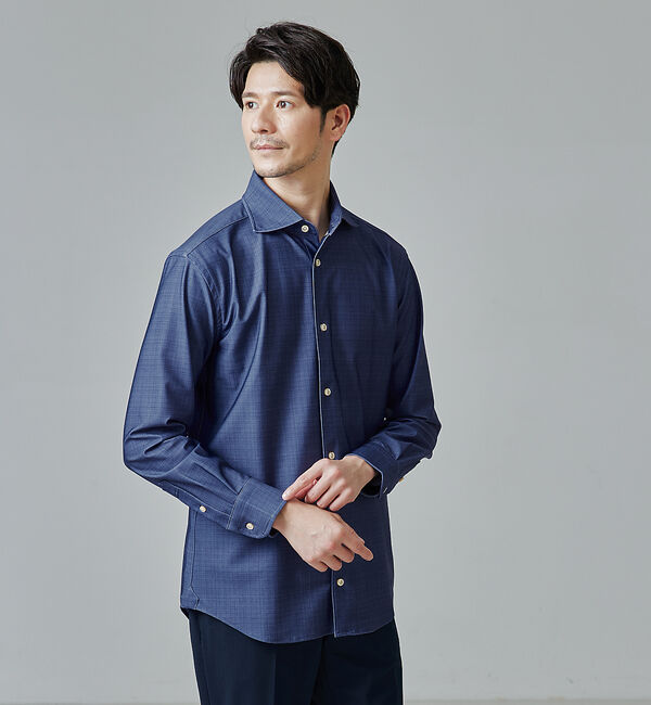 ABAHOUSE「【FLEX SHIRTS】マルチストレッチ スラブ チェック シャツ」|シャツ・ブラウス|ダークネイビー