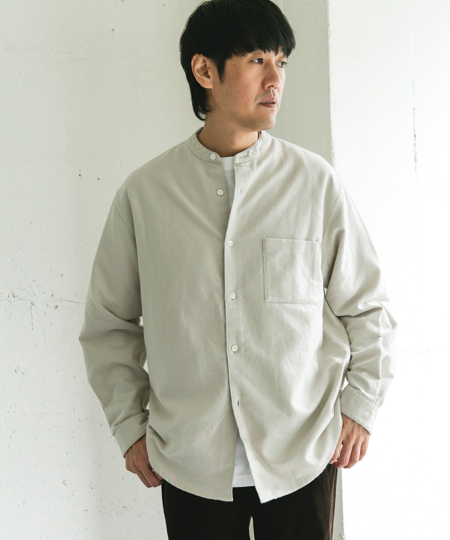 URBAN RESEARCH DOORS「両面起毛ネルバンドカラーシャツ」|シャツ・ブラウス|オフホワイト