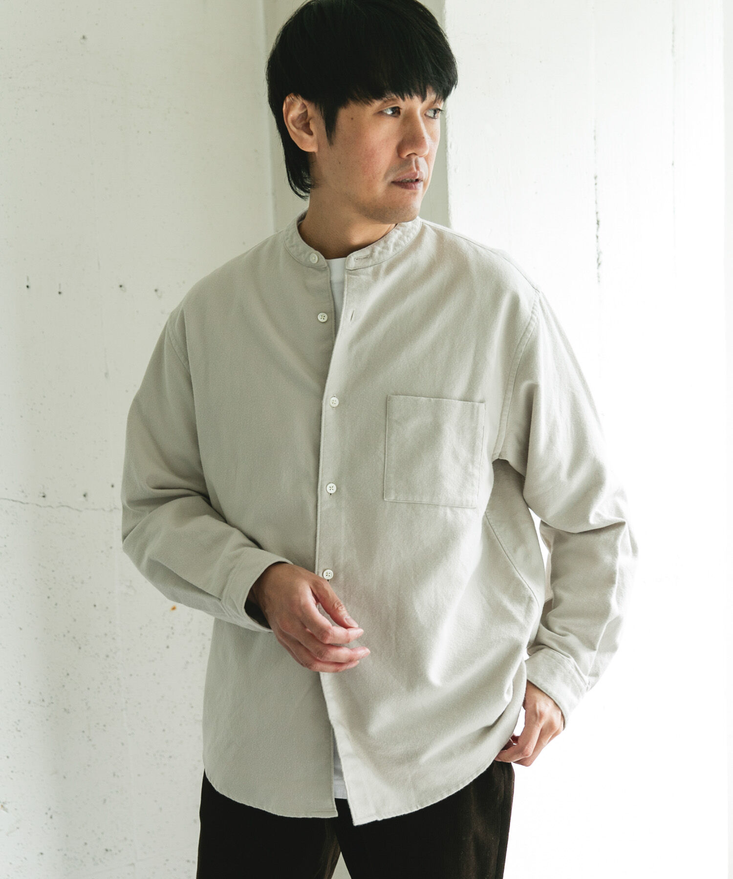 URBAN RESEARCH DOORS「両面起毛ネルバンドカラーシャツ」|シャツ・ブラウス|