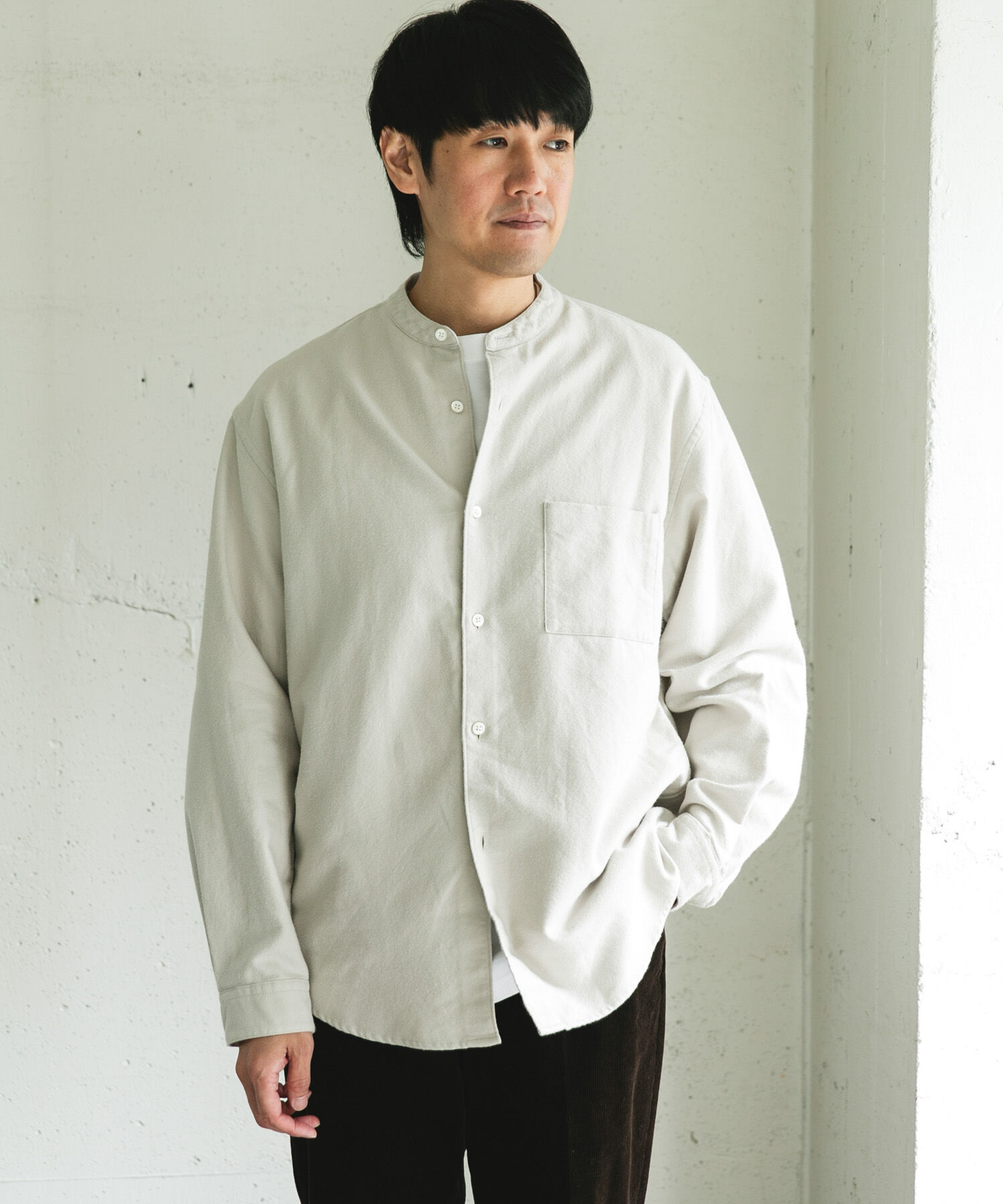 URBAN RESEARCH DOORS「両面起毛ネルバンドカラーシャツ」|シャツ・ブラウス|