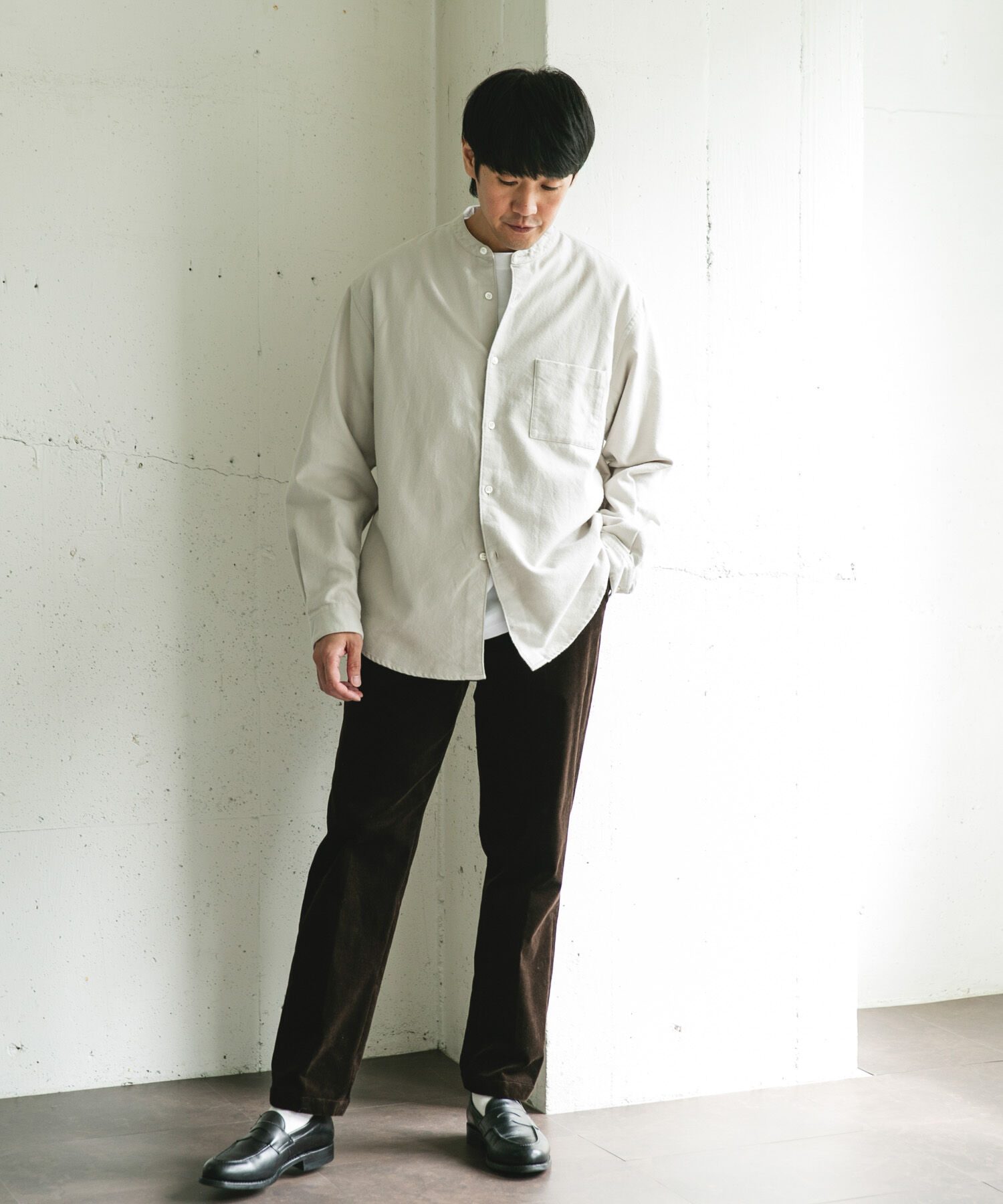 URBAN RESEARCH DOORS「両面起毛ネルバンドカラーシャツ」|シャツ・ブラウス|