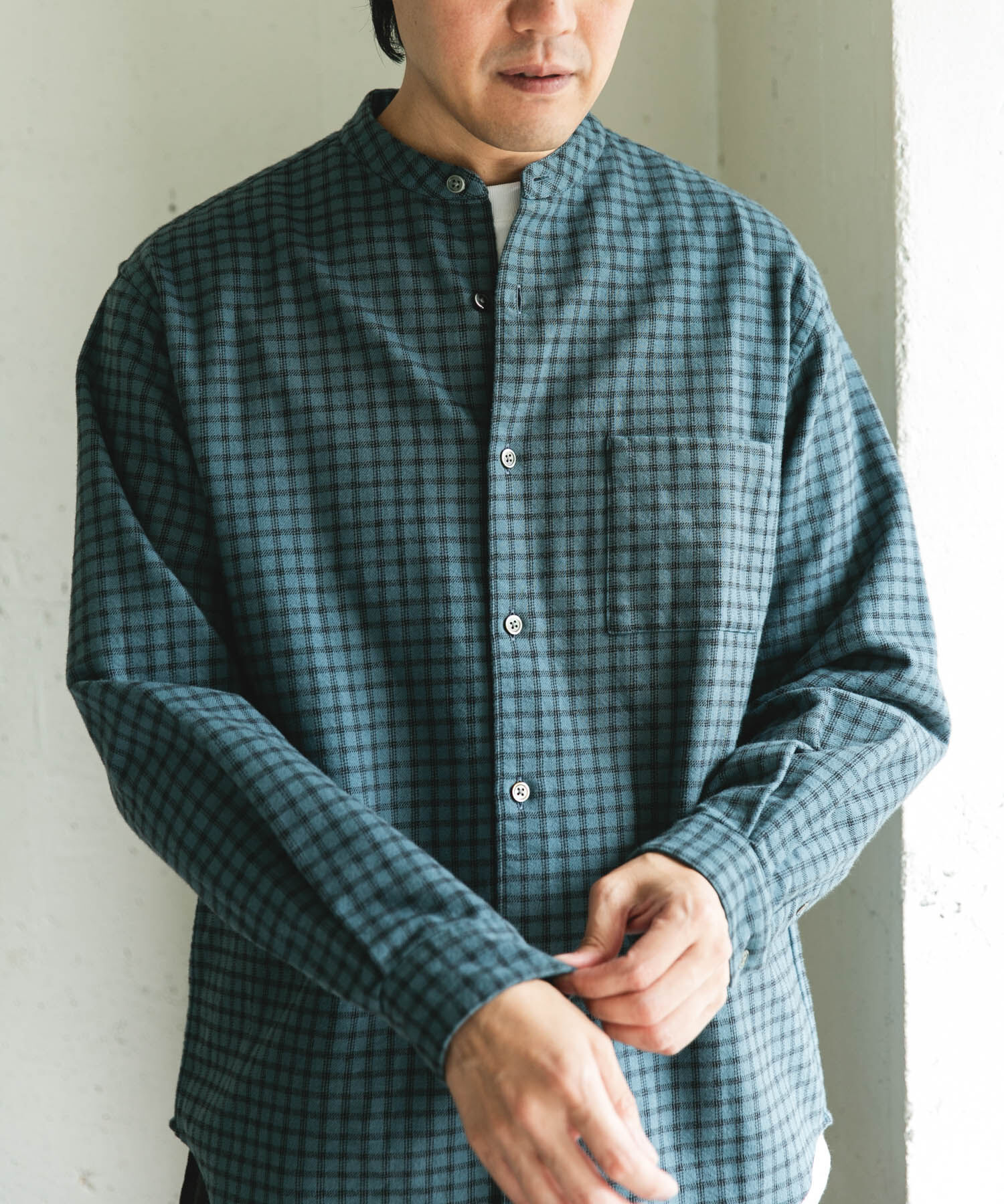 URBAN RESEARCH DOORS「両面起毛ネルバンドカラーシャツ」|シャツ・ブラウス|