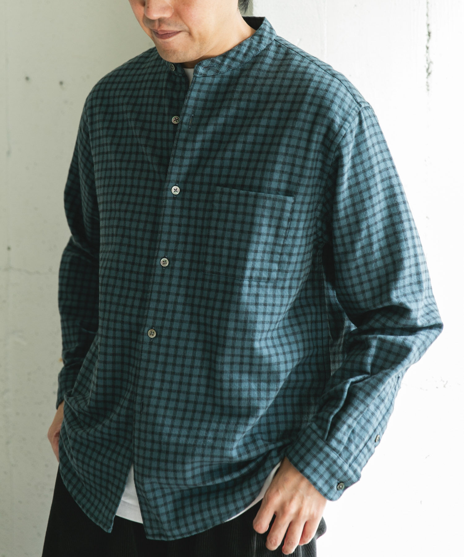 URBAN RESEARCH DOORS「両面起毛ネルバンドカラーシャツ」|シャツ・ブラウス|