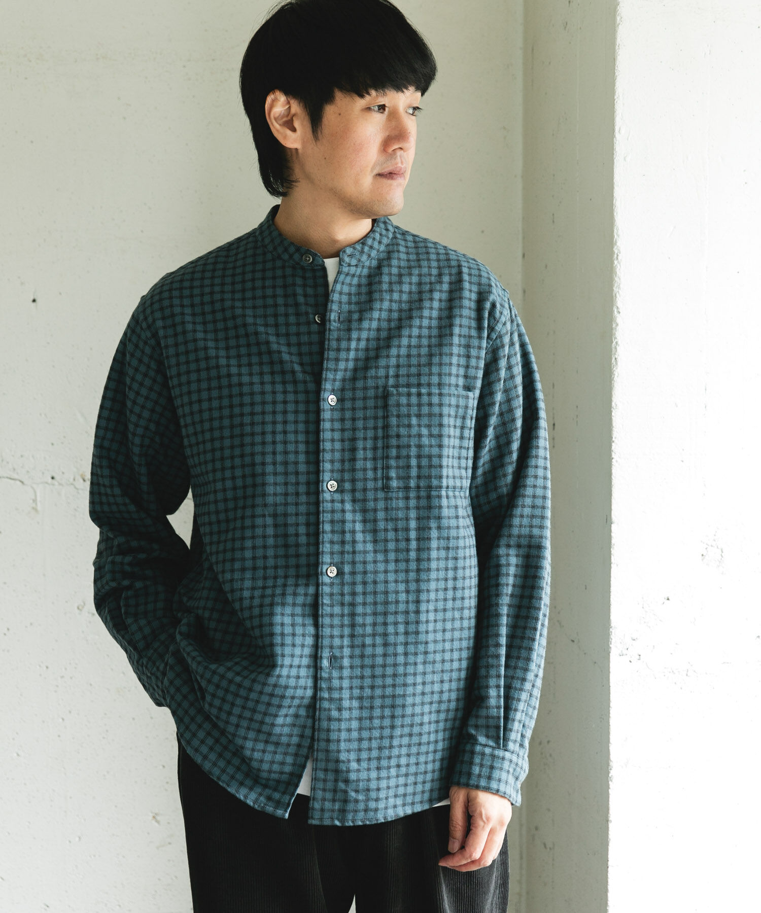 URBAN RESEARCH DOORS「両面起毛ネルバンドカラーシャツ」|シャツ・ブラウス|