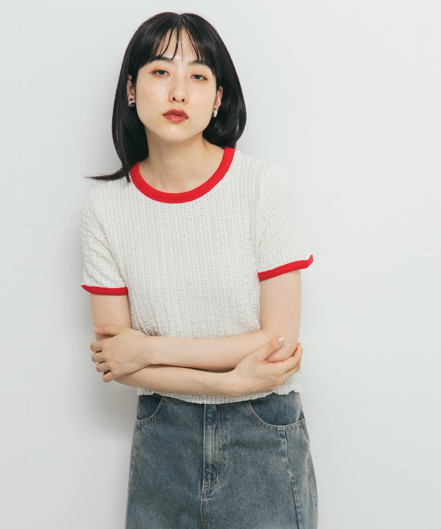  「バイカラーレースTEE」|Tシャツ・カットソー|アイボリー